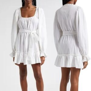 NWT Ramy Brook “Kayleigh” long sleeve white cotton mini dress Size S